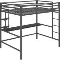 Maxwell Metal Full Loft Bed with Desk &amp; Shelves, Gray/Black