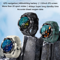 2023 Gps กลางแจ้งทหารสมาร์ทนาฬิกาผู้ชาย1.3นิ้ว Ips Full View ความดันโลหิตออกซิเจนในเลือด Gps กีฬา K37 Smartwatch