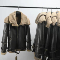 Genuine Leather Men's Motorcycle Jacket Men Nature Lamb Fur Coat Male Flight Suit Real Clothes De Cuero Genuino