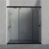 【CAESAR 凱撒衛浴】無框一字型黑色緩衝淋浴拉門(寬161-170 cm / 含安裝)
