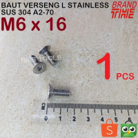 Baut JF Kunci L M6 x 15 Stainless 304 Verseng Countersunk A2-70 M6