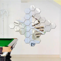 12 Pieces Self-Adhesive Wall Art Sticker Decal 3D Hexagonal Mirror Wedding Decoration Removable Kids Room Decoration