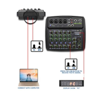 Mixer with Sound card 6 Channel Stereo Mixing Console Bluetooth-compatible USB for PC Computer Record Playback