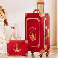 Red Suitcase With Handbag Wedding Dowry Luggage Box Leather High End Pull rod box Combination case a pair of bride dowry box