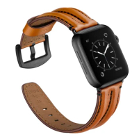 Strap for Apple Watch Band 44mm 40mm 42mm 38mm Double keel Genuine Leather belt bracelet for iWatch series 6 SE 5 4 3 42 mm