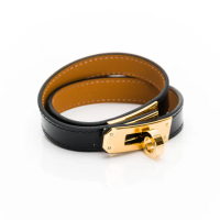 【Hermes 愛馬仕】Kelly Double Tour手環(黑/金 T2 H068438CC 89)