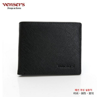 【vensers】小牛皮潮流個性皮夾~ 短夾多卡位 素色短夾 對折短夾 (TA302801黑色短夾)