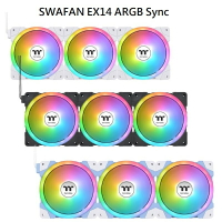 【獨家！另享10%回饋】曜越 SWAFAN EX14 ARGB Sync 黑色/白色/繡球花藍 正反轉水冷排風扇/三顆包裝