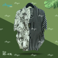 Kemeja Daily Pantai Full Print Two Tone Salur Dark Green Floral