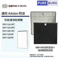 適用Arkdan阿沺DHY-GA14PC DHY-GA18PC DHY-GB14PC DHY-GA20P DHY-GB20P空氣清淨除濕機活性碳+HEPA濾網芯組