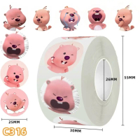Cuộn 500 hình dán sticker LOOPY TRÒN BN8 mico battery vở capybara giphy