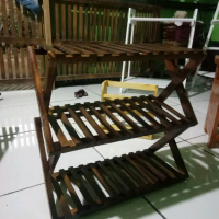 Rak sepatu minimalis 3 susun kayu jati belanda Dapat disesuaikan bisa di lipat
