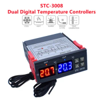 STC-3008 Dual Digital Temperature Controller Two Relay Output 12V 24V 220V Thermoregulator Thermostat Heater Cooler With Probe