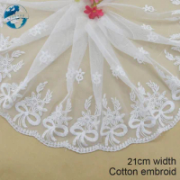 21cm Width White Lace Cotton Embroidery French Lace Ribbon Fabric Guipure Diy Trims Warp Knitting Sewing Accessories#3060