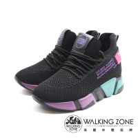 【WALKING ZONE】女 英字增高運動鞋 女鞋(黑紫色)