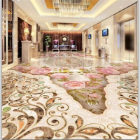 wellyu обои Custom floor decoration painting 3D self-stick stone pattern parquet marble texture floor tiles 3D living room floor