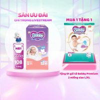 [TẶNG TQ PREMIUM SOFT L2/XL2] Bobby Miếng lót sơ sinh Newborn 1 - NB1 (108 miếng/64 miếng/28 miếng) 