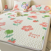 Summer Latex Cool Mat for Bed Home Textile Foldable Washable Bed Sheet Queen Bed Cover Non-slip Mattress Cover with Pillowcase