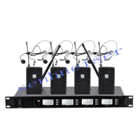 Wireless Microphone System, UHF Dual Channel Wireless Microphone Set with 4 Headsets Microphone