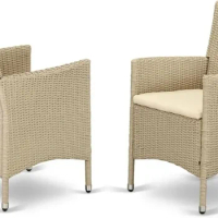 Patio Bistro Wicker Dining Chairs with Cushion, Set of 2, Cream，Patio furniture chairs | USA | NEW