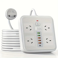 AU plug power board with 5 USB ports, 1 Type‑C port, power adapter socket, overload protection, netw