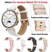 Leather Smart Watch Strap For HUAWEI WATCH GT 4 41mm Wristbands Huawei Watch GT4 41mm Rose Gold Buckle 18mm Bracelet Wristband