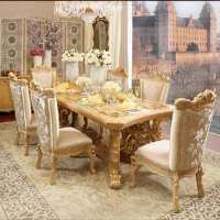 European solid wood carved dining table and chair combination dining table natural marble dining table custom