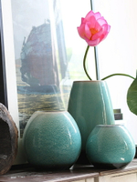 新中式翡翠綠釉面花瓶擺件 景德鎮陶瓷樣板間中式花藝