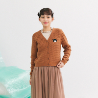 【Dailo】賓士貓麻花長袖針織外套 杏 駝 灰
