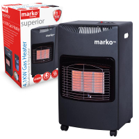 Marko เครื่องทำความร้อน4.1KW แบบพกพา Calor Gas Heater Butane Bottle 3 Setting Wheeled Freestanding C