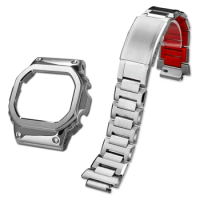 For Casio DW5600 DW5610 GW-B5600 316L steel Solid metal Watch strap Waterproof stainless steel watch case Man Watchband Silver