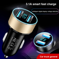 Dual USB 5V Car Charger 12-24V LED Digital Car Adapter Socket Quick Car Phone Charger With LED Lamp For IPhone Xiaomi 3.1A QC3.0