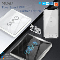 MOES WiFi RF433 Smart 2.5D Arc Glass Touch Curtain Switch for Roller Blinds Shutters Smart Life/Tuya APP Works Alexa Google Home