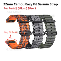 22mm 26 Garmin Silicone Easy Fit Strap For Fenix5 5Plus 6 6Pro 7 Quick Release Watch Band Bracelet Instinct Camo Wristband