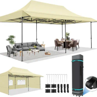 10x20 Ez Pop Up Canopy Tent Heavy Duty with Sidewalls Outdoor Commercial Canopy with Awning Waterproof&amp;45 SF Extended Awning