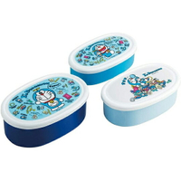 小禮堂 哆啦A夢 日製 橢圓形微波保鮮盒組 抗菌保鮮盒 塑膠保鮮盒 Ag+ (3入 藍 道具)