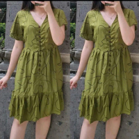 dress Mini Rempel Muter Motif Polos Kekinian Daster Bumil Busui Short Rayon Wanita Casual sabrina ju