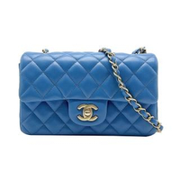 【CHANEL 香奈兒】Mini Coco 羊皮復古金鍊斜背包-20cm(A69900-藍)