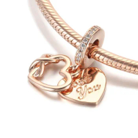 Infinity True Love Dangle Charm Fit Women Bracelet Bangle DIY Jewelry Authentic S925 Sterling Silver Heart Bead Rose &amp; Clear CZ
