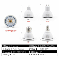 10Pcs Pack 6W LED Spotlight E27 E14 GU10 MR16 Base Bulb AC 220V 240V 24 Degree 120 Degree Angle Cool