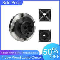 4-Jaw Manual Lathe Chuck With Turning Machine Tools Accessories For Wood Lathe 1"8TPI M33x3.5 Self-Centering Wood Turning Chuck