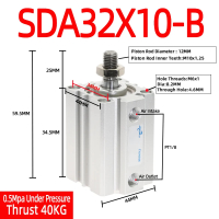 กระบอกลม SDA-B ซีรีส์ เกลียวตัวผู้ แบบนิวแมติกขนาดกะทัดรัด airtac ขนาด 32 มม. ระยะชัก 5 10 15 20 25