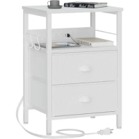 End Table with Charging Station, Nightstand with Fabric Drawers, Side Tables with USB Ports &amp; Outlets, Night Stand