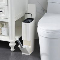 日式衛生間垃圾桶家用夾縫垃圾筒馬桶刷套裝帶蓋窄型小號廁所紙簍 【麥田印象】