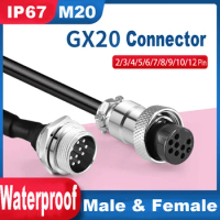 GX20 Extension Cable Industrial Waterproof Female Plug Male Socket M20 Power Connector 2 3 4 5 6 7 8 9 10 12 15 Pin