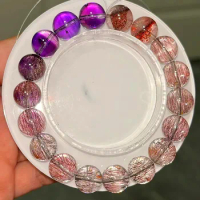 Natural Rainbow Purple Super 7 Seven Red Lepidocrocite Quartz Bracelet 11.2mm Jewelry Woman Men Rutilated Quartz Beads AAAAAAA