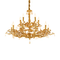 DINGFAN Hot Sale Living Room Lights Gold Brass Led Pendant Light Luxury Ceiling Crystal Chandelier