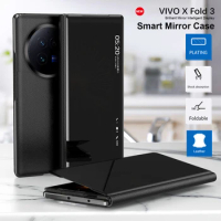 For VIVO X Fold 3 Pro Case Luxury Leather Mirror Smart Back Cover For X Fold 3Pro Folding Stand Shockproof Bumper Funda