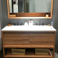 Nordic bathroom oak solid wood American style bathroom cabinet combination washbasin mirror cabinet double basin