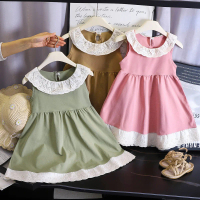 Unique Children's Clothing Lace Ruffle Collar Pleated Girls' Dress 2025 Summer New Sweet Princess Dr